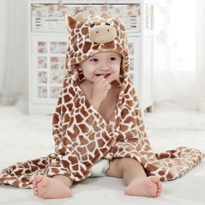Giraffe Hooded Baby Bath Towel Fleece 3D Blanket